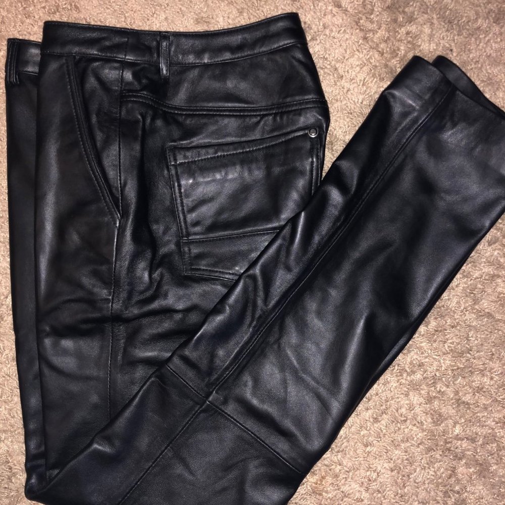 Black leather Straight Leg Jeans W30